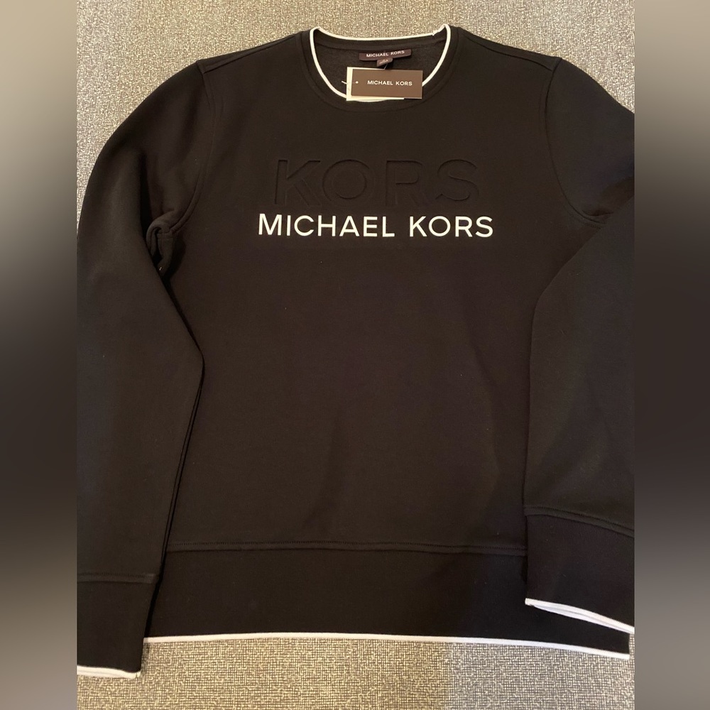 Michael Kors Men's Crewneck Sweatshirt MK Logo Black/White Stripe Size M NWT
